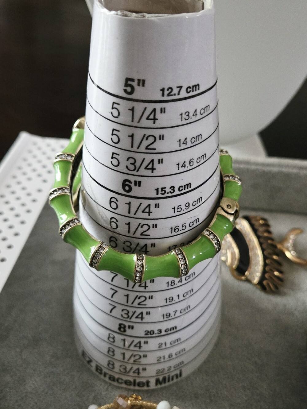 Heidi Daus Neon Green Enamel Bamboo-Style Hinged Bracelet with Clear Crystals - Picture 10 of 16